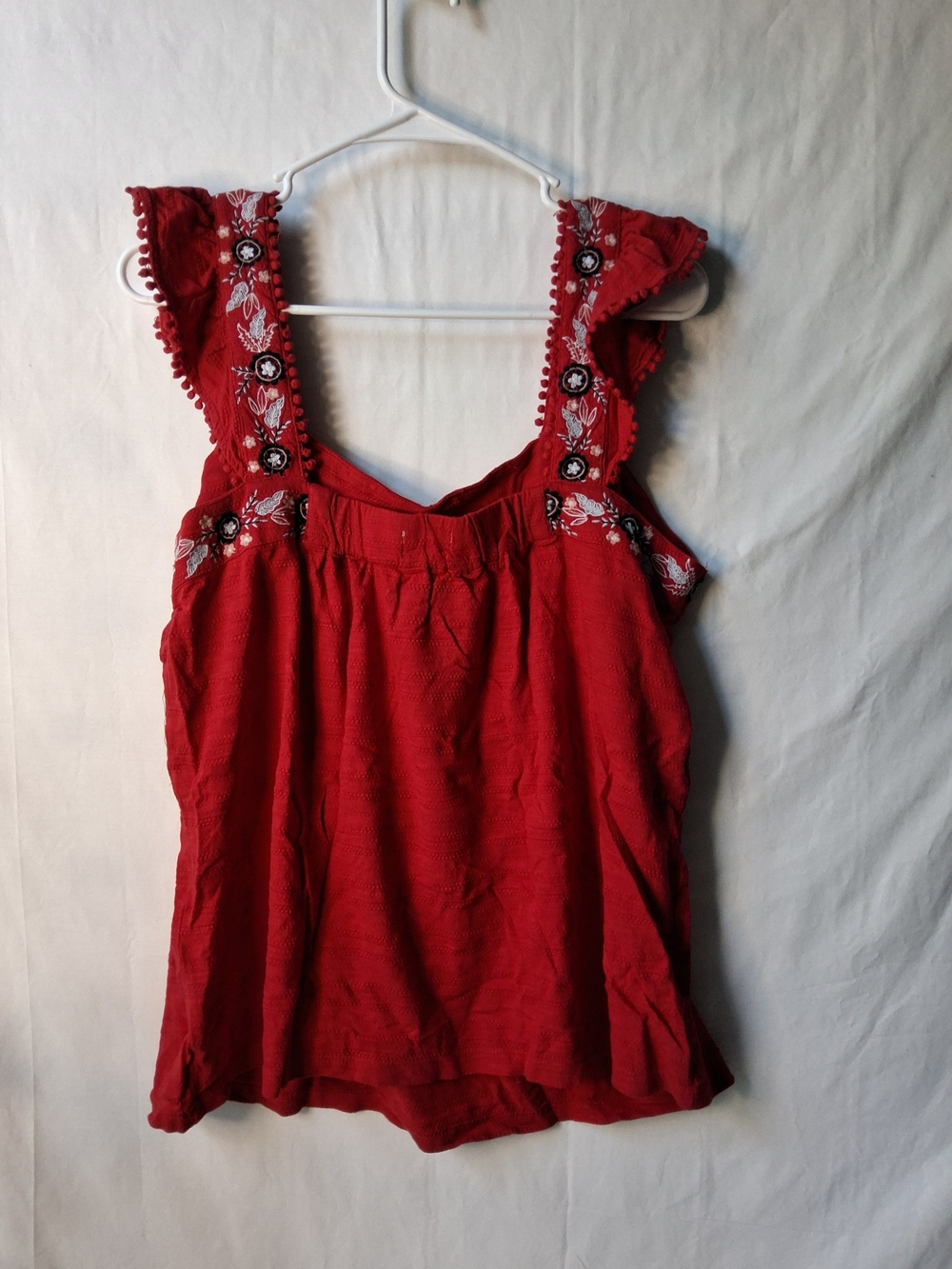 Style & Co. Red Embroidered Ruffle‎ Strap Tank - Picture 3 of 5